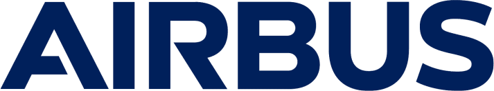 The image shows the Airbus logo with the company name in bold, blue capital letters on a white background, highlighting its innovation in areas like S/4 HANA migration.