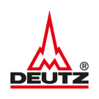 DEUTZ logo featuring black text, a red stylized mountain design above the name, and a horizontal red line underneath.