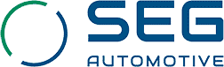 SEG Automotive logo featuring a partial green and blue circular design on the left and the words SEG AUTOMOTIVE in blue text on the right.