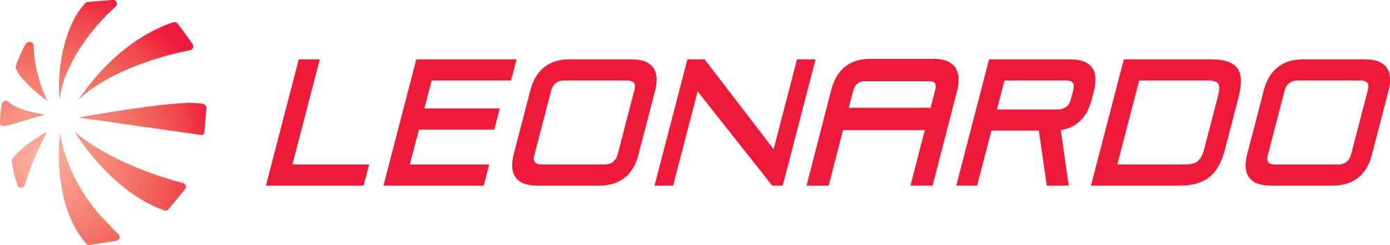 Leonardo logo featuring a red stylized circular emblem on the left and the word LEONARDO in bold red letters on the right.