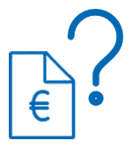 Blaues Euro-Symbol auf Papier neben einem großen blauen Fragezeichen, das eine Frage zur Euro-Währung, Rechnungsabwicklung oder anderen Finanzfragen hervorhebt.