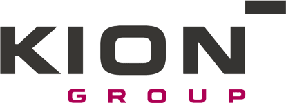 KION Group logo featuring the word KION in bold black letters with GROUP in smaller magenta letters underneath and a black rectangle above the N.