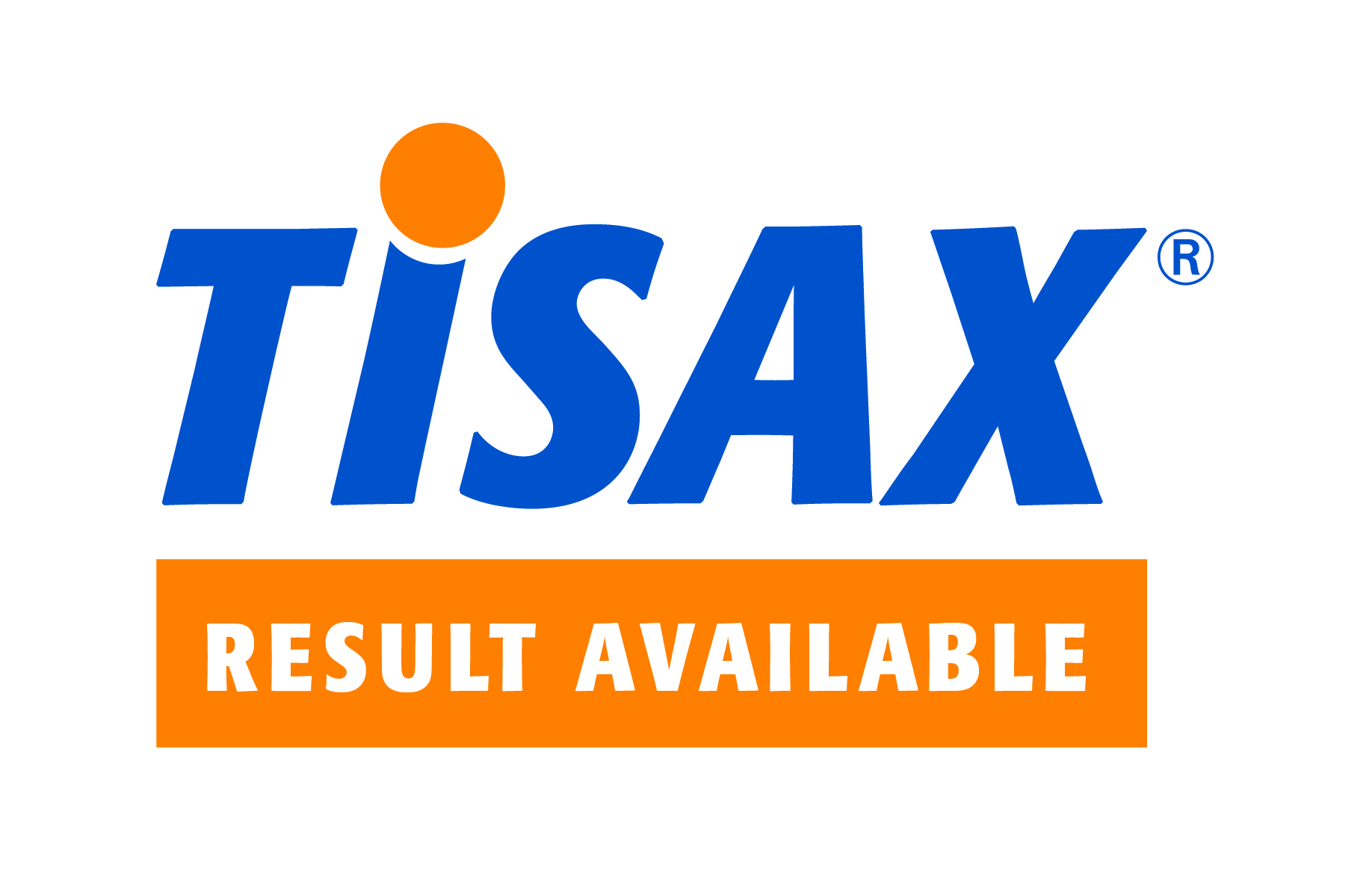 TISAX logo in blue with an orange dot over the I and an orange rectangle below containing the words RESULT AVAILABLE in white.