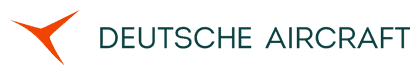 Deutsche Aircraft logo featuring an orange abstract shape on the left and the company name, Deutsche Aircraft, in bold uppercase letters on the right.