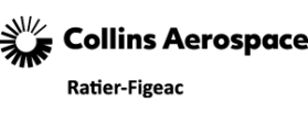 Collins Aerospace logo with a black sunburst icon, the text Collins Aerospace, and Ratier-Figeac written below.