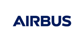 The image shows the Airbus logo in bold, dark blue uppercase letters on a white background.