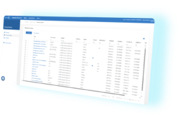 A computer screen displays a web-based dashboard with a technical browser table, showing columns for instance name, participant, region, version, OS, and dates.