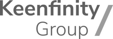 The word KEENFINITY is written in bold, uppercase black letters on a white background, with a stylised K featuring a diagonal line.